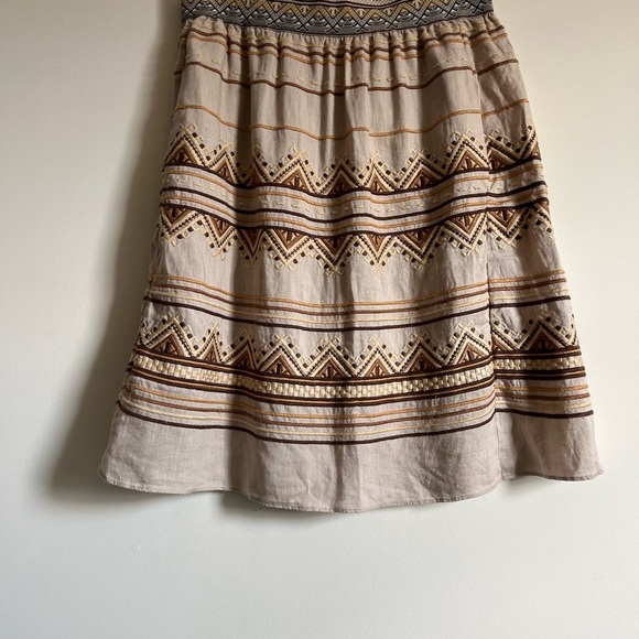 Calypso St. Bart Bohemian Linen Patterned Tan/Brown Pull On Mini Skirt Sz Sm EUC - Picture 3 of 11